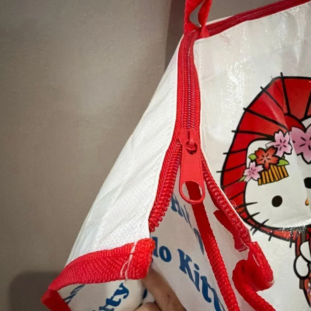 Hello Kitty Japan Sanrio Reusable Shopping Tote 1976 2016 Red Handles Zipper